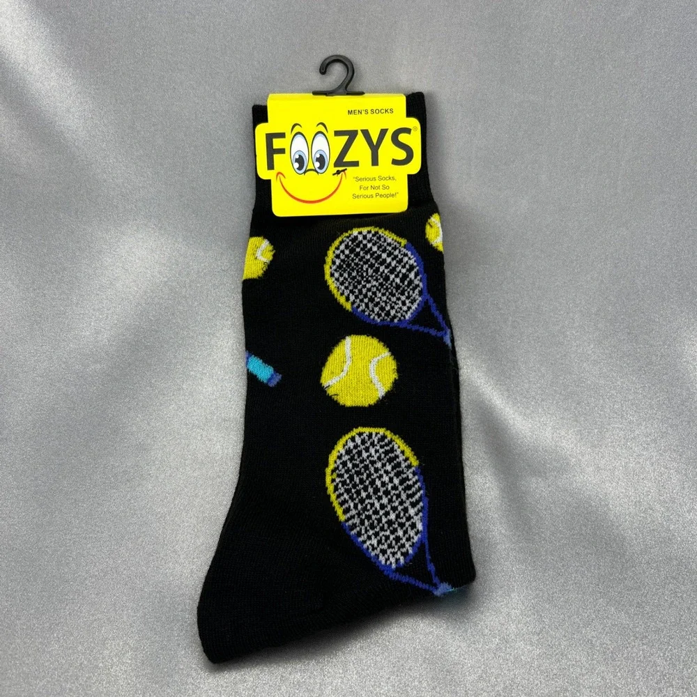Foozys Unisex Tennis Racket Ball Novelty Crew Socks Black Shoe Sz 6-12 - Gifts